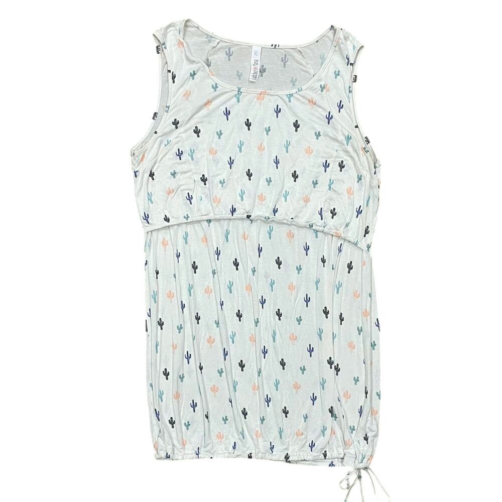 Latched Mama Womens Tank Top Size XL White Cactus Nursing Sleeveless Shirt